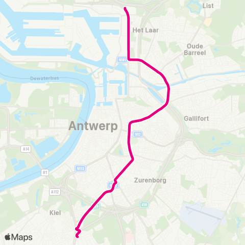 De Lijn P+R Luchtbal - P+R Olympiade map