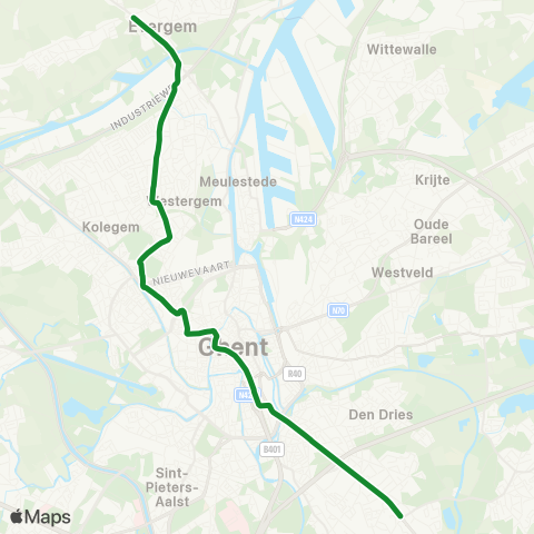 De Lijn Melle Leeuw - Zuid - Korenmarkt - Wondelgem - Evergem map