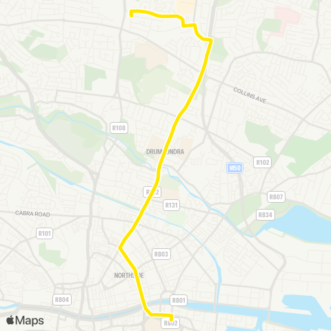 Dublin Bus Sandymount - O'Connell Street - Santry map