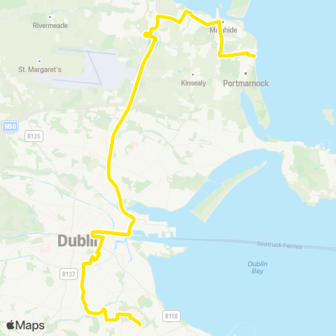 Dublin Bus Portmarnock - UCD (Belfield) map