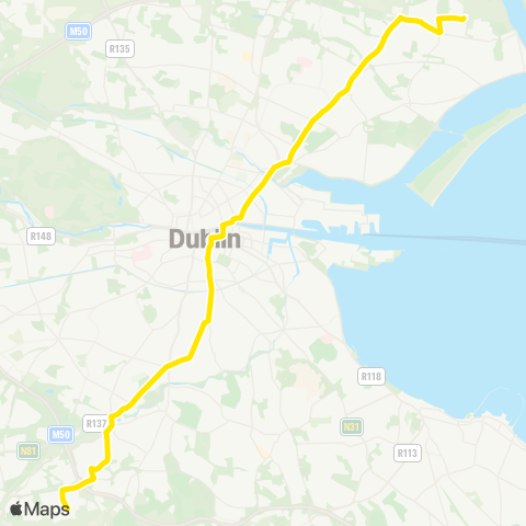 Dublin Bus Ballycullen Road - Clongriffin map