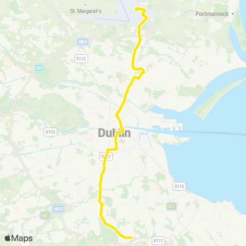 Dublin Bus Ballinteer - Dublin Airport map