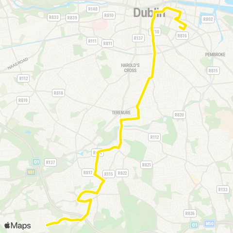 Dublin Bus Merrion Square - Stocking Avenue map