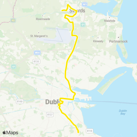 Dublin Bus Swords - UCD Belfield map