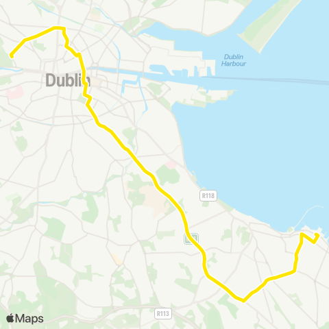 Dublin Bus Dun Laoghaire - Phoenix Park map