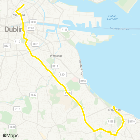 Dublin Bus Mountjoy Square - Blackrock Station map