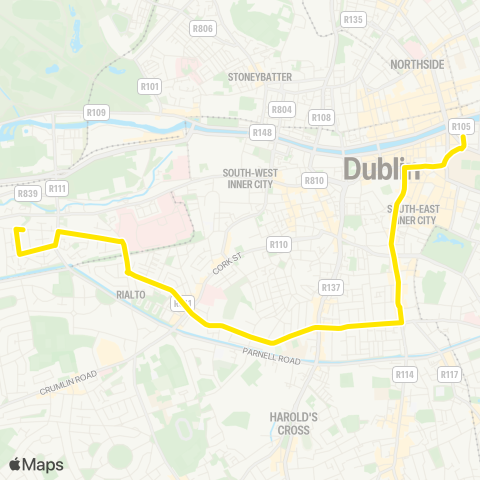Dublin Bus Hawkins Street - Bulfin Road map