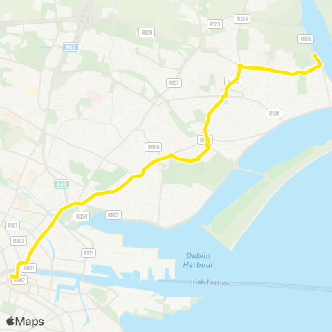 Dublin Bus Nitelink Dublin City S, D'Olier St - Baldoyle, Warrenhouse Rd map