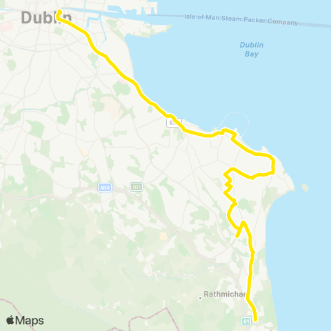 Dublin Bus Nitelink Dublin City S, D'Olier St - Dún Laoghaire-Rathdown, Woodbrook Golf Club map