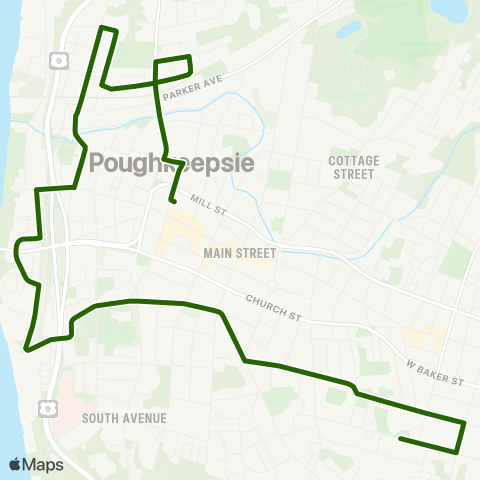 Dutchess County Public Transit Poughkeepsie Westside Eastbound map