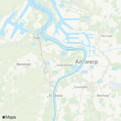 DeWaterbus Lillo - Liefkenshoek - Kallosluis - Zwijndrecht - Sint Anna - Steenplein - Kruibeke - Hemiksem map