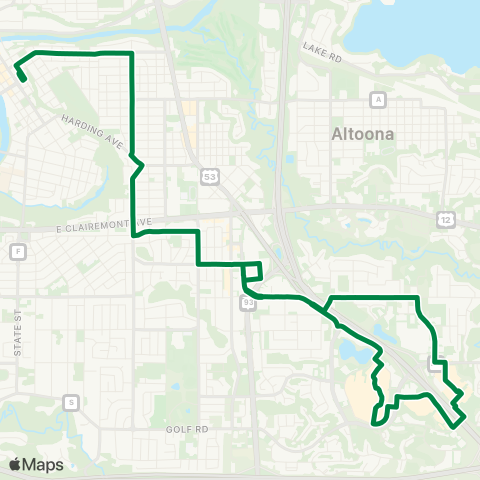 Eau Claire Transit Margaret and Mall map