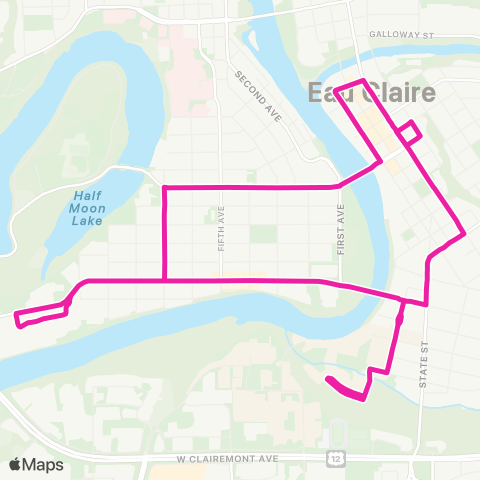 Eau Claire Transit UWEC Lower Campus map