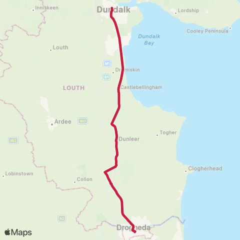 Bus Éireann Drogheda - Dundalk - Newry map