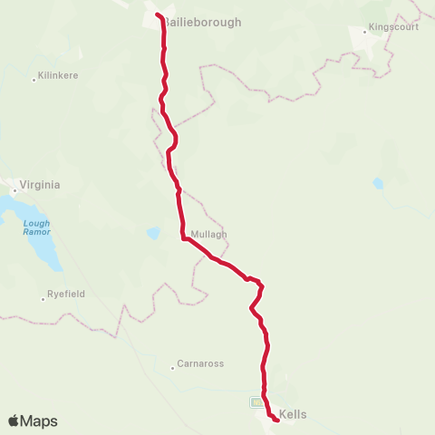 Bus Éireann Dublin - Kells - Bailieboro map