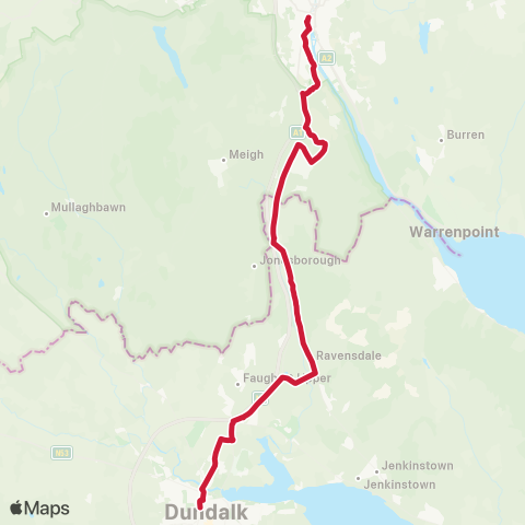 Bus Éireann Dundalk - Ravensdale - Newry map