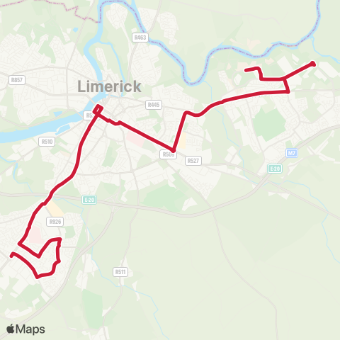 Bus Éireann UL - City Centre - Raheen map