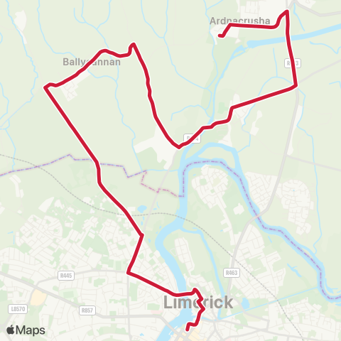 Bus Éireann Limerick - Ardnacrusha map