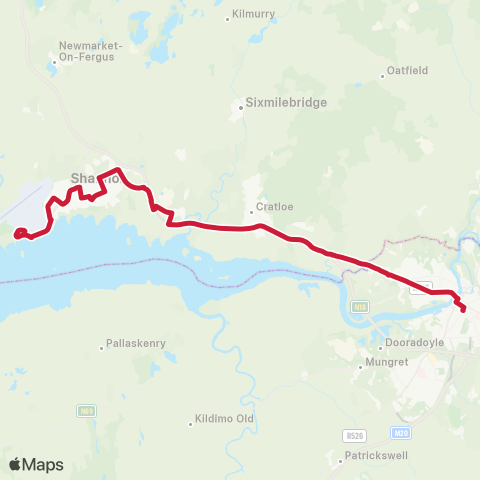 Bus Éireann Limerick - Shannon Airport map