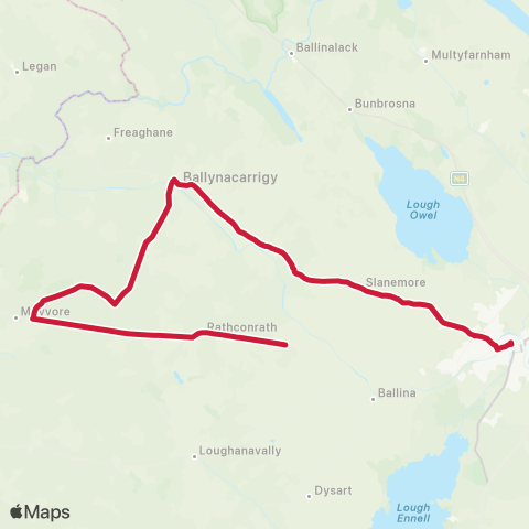 Bus Éireann Shandonagh - Ballynacargy - Mullingar map