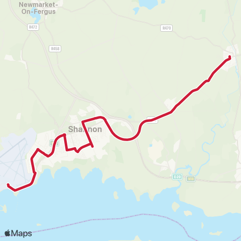 Bus Éireann Sixmilebridge - Shannon Airport map
