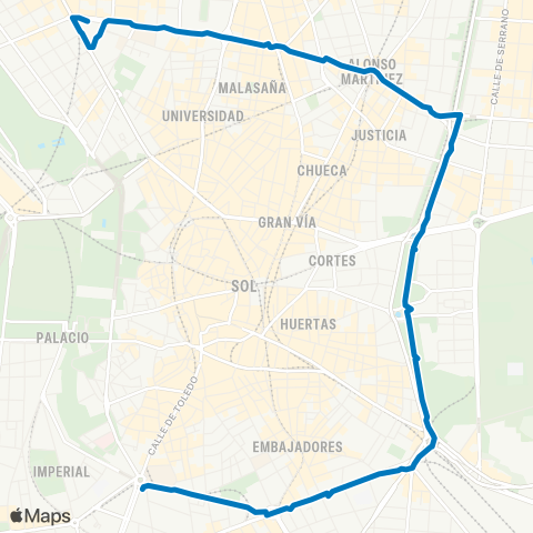 EMT Puerta de Toledo - Argüelles map