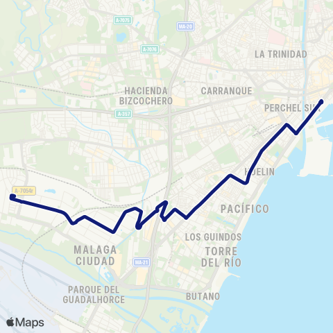 EMT Avda. M. A. Heredia - Santa Bárbara - P. I. Guadalhorce map