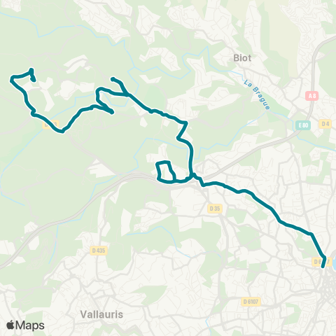 Envibus Pôle d'Échanges Antibes - St-Claude - GR Valbonne Sophia Antipolis map