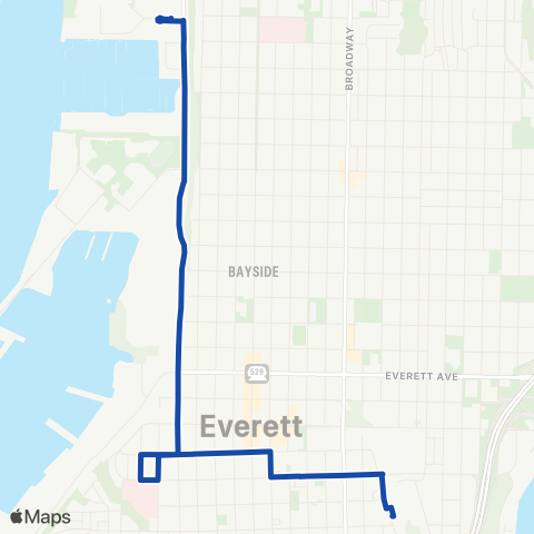 Everett Transit N to Waterfront - S to Everett Station map