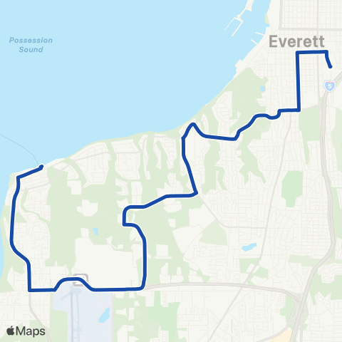 Everett Transit W to Mukilteo - E to Everett Station map