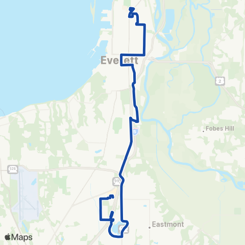 Everett Transit N to College Station - S to Mall Station map