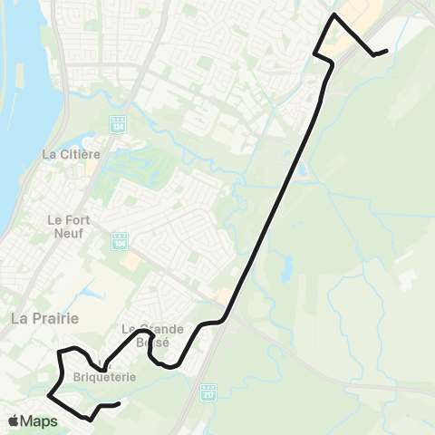 exo Le Richelain et Roussillon La Prairie (Symbiocité-Briqueterie)-Term. Brossard map