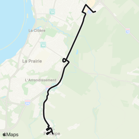 exo Le Richelain et Roussillon Saint-Philippe - Terminus Brossard map