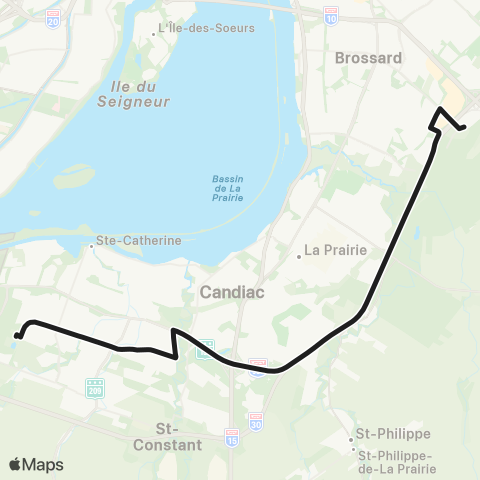 exo Le Richelain et Roussillon St-Constant - Delson - Terminus Brossard map