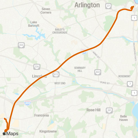 Fairfax Connector Backlick-Pentagon Express map
