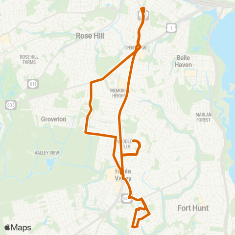 Fairfax Connector Hybla Valley Clockwise map