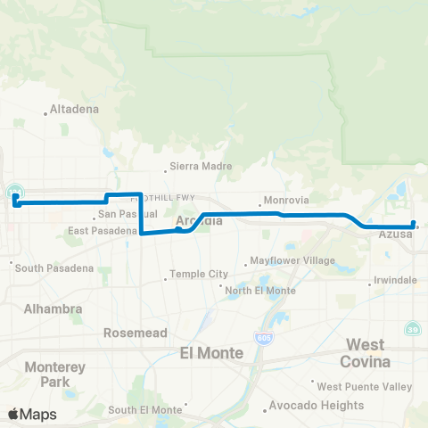 Foothill Transit Azusa - Arcadia - Pasadena map