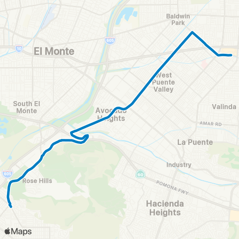 Foothill Transit West Covina - Industry - Whittier map