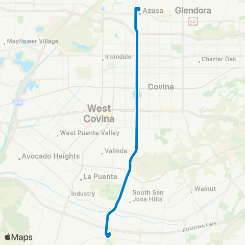 Foothill Transit Azusa-Puente Hills Mall via Azusa Ave. map