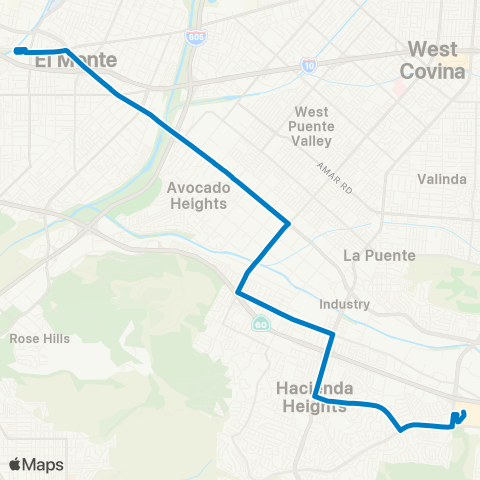 Foothill Transit Puente Hills Mall-Hacienda Heigts-El Mon map