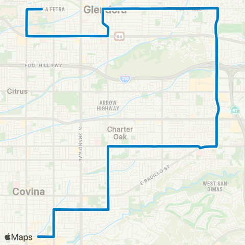 Foothill Transit Glendora - San Dimas - Covina - W Covina map