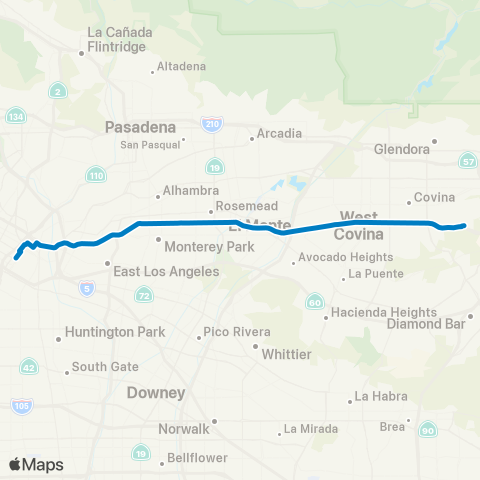 Foothill Transit Express San Dimas Via Verde-Downtown LA map