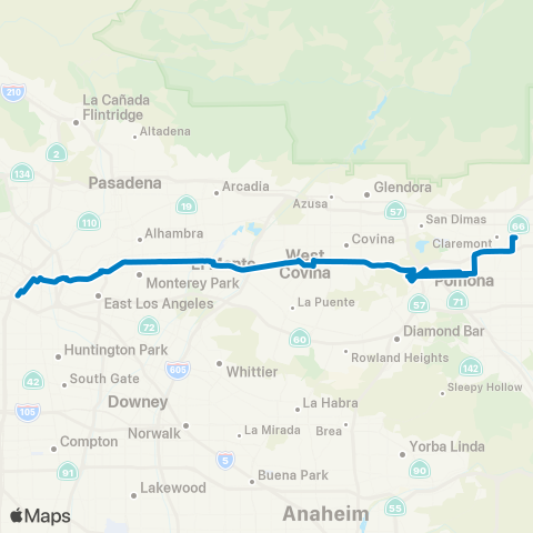 Foothill Transit Montclair-Pomona - El Monte - L.A. map