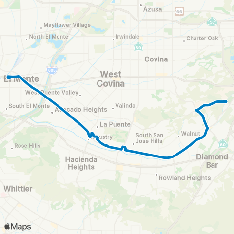 Foothill Transit Pomona - Industry - El Monte Sta via V map