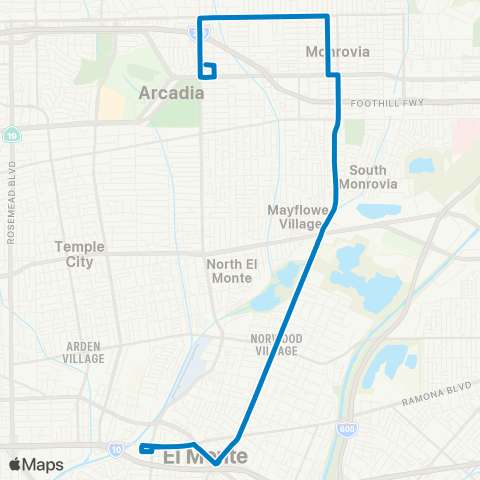 Foothill Transit Arcadia Sta - Monrovia - El Monte Sta map