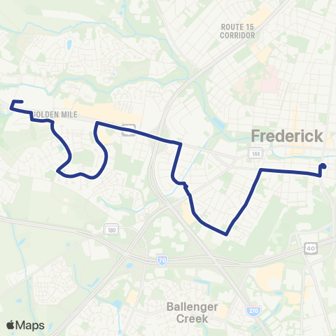 TransIT Frederick Towne Mall Connector via 7th St map