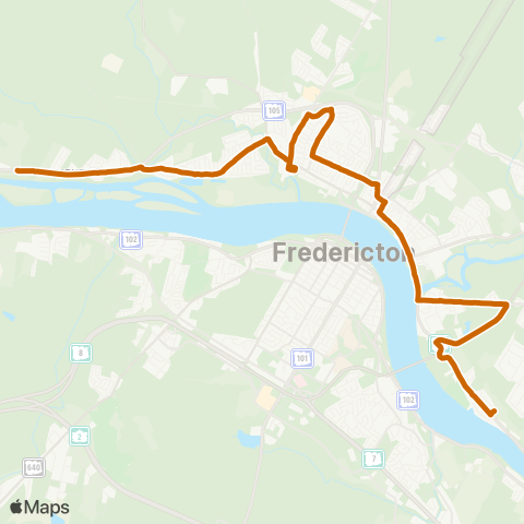 Fredericton Transit River Run map