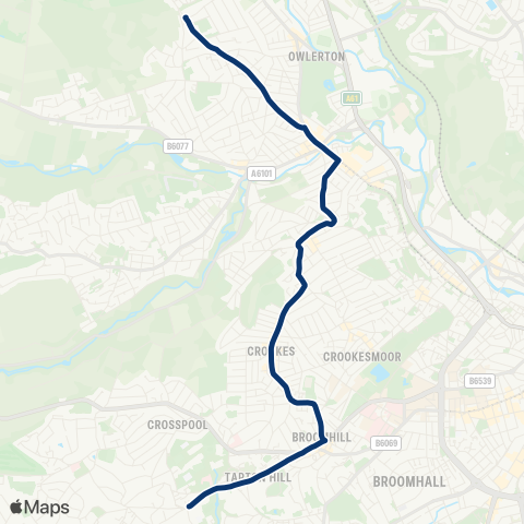 First South Yorkshire Worrall Rd / Langsett Av - Fulwood Rd / Riverdale Rd map