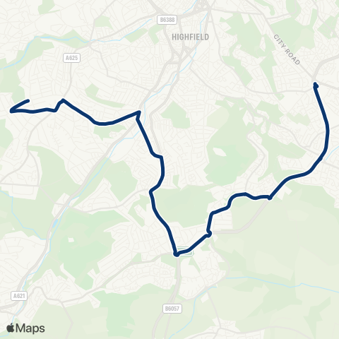 First South Yorkshire Manor Top Interchange / Hurlfield Rd E1 - Ringinglow Rd / High Storrs Rd map