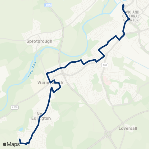 First South Yorkshire Howbeck Dr / Highbury Vale - Doncaster Frenchgate Interchange / B4 map